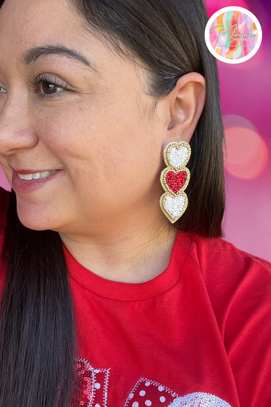 Three Tier Heart Beaded Earrings