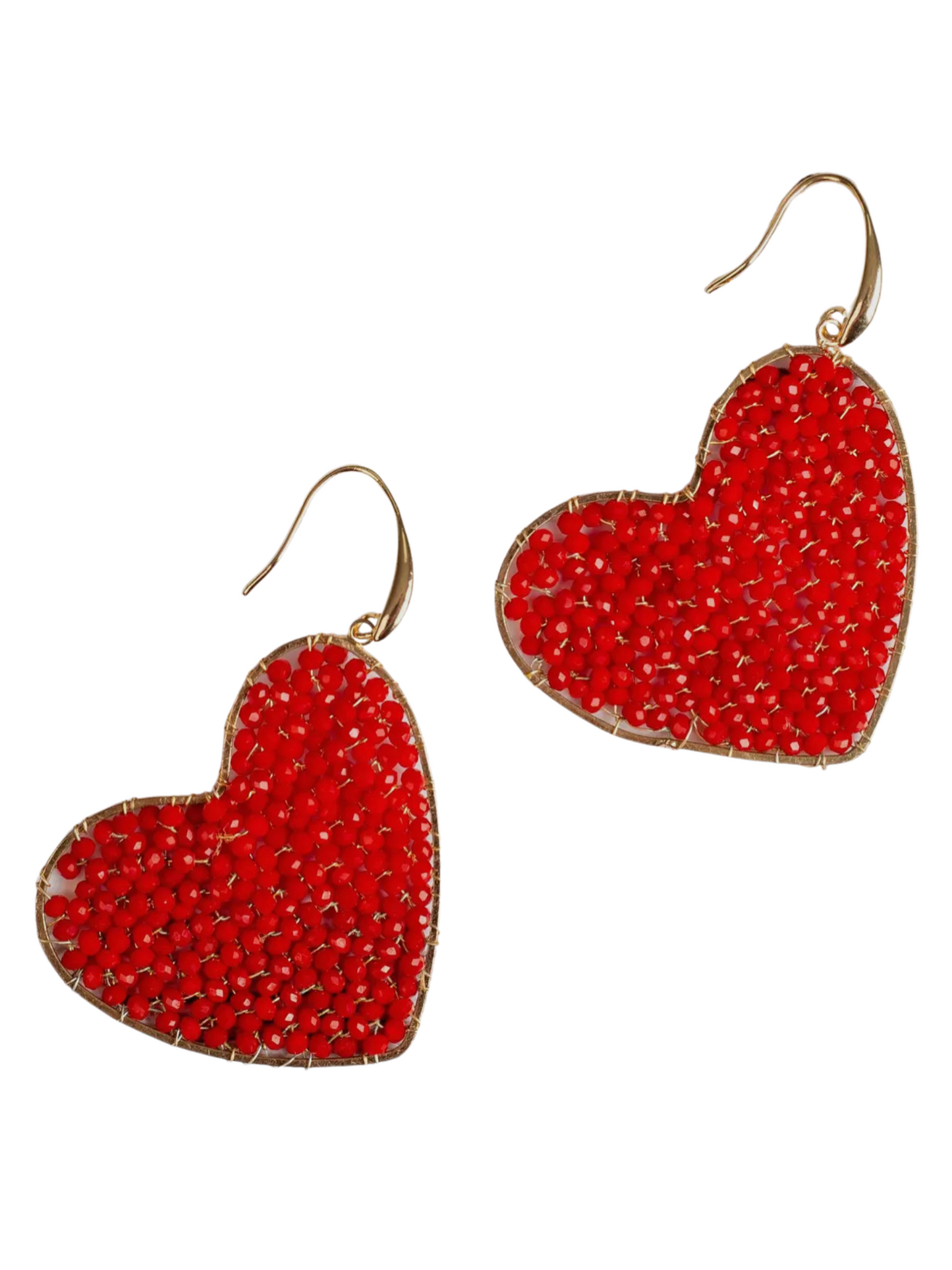 Red Beaded Heart Earrings