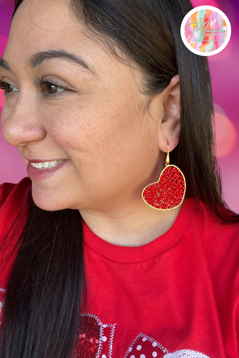 Red Beaded Heart Earrings