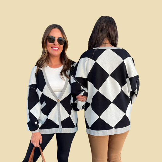 Jentry Black and White Checkered Cardigan