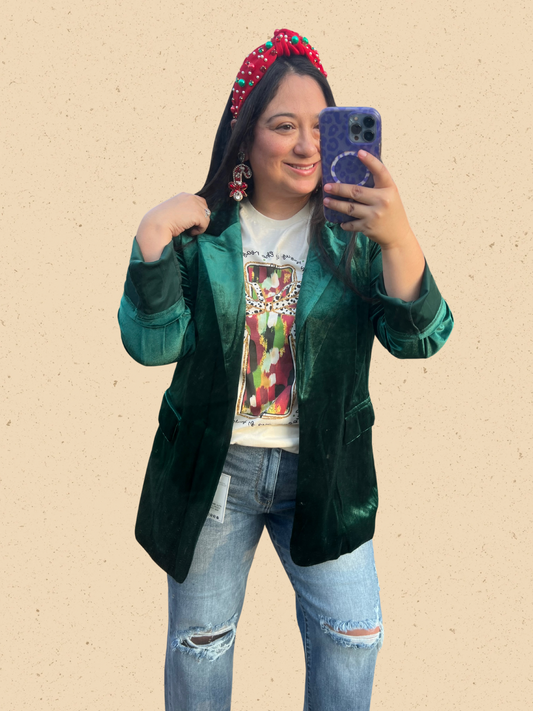 Emerald Velvet Blazer